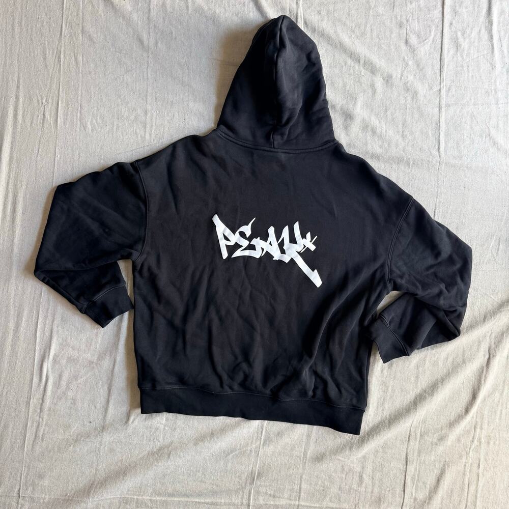 Peak Brandd Hoodie Men's L Black Puff Print Graffiti Logo Heavyweight Fleece Gym